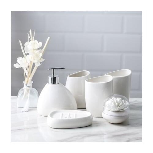 Ceramics Bathroom Accessories Set Soap Dispenser/Toilet Brush/Tumbler/Soap Dish Cotton Swab Aromatherapy Bathroom Products