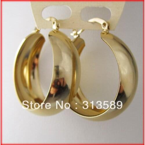 MIN ORDER 10$/CAN MIX DESIGN/- YELLOW GOLD GP OVERLAY COATED FILL BRASS HOOP 27MM 1.06" BIG PLAIN BAND EARRING/GREAT GIFT