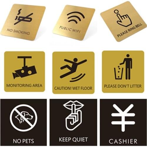 Stainless Steel Slogan No Smoking Sign Public Places Warning Signage Wall Stickers WIFI Plaque Number Custom Address Plates