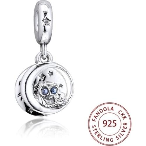 Original 925 Sterling Silver Always by Your Side Owl Hanging Charms Beads for Jewelry Making Fits Pandora Bracelet Argent Charm