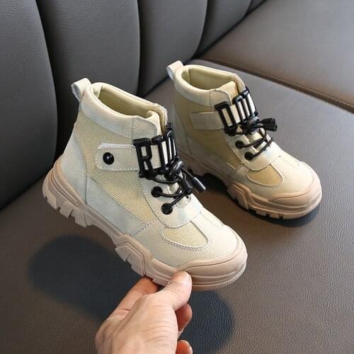 2020 Autumn Childrens Marten Shoes Girl and Boy High-Top Falts Shoes Kids School Students Black Pink Warm Shoes EU26-36