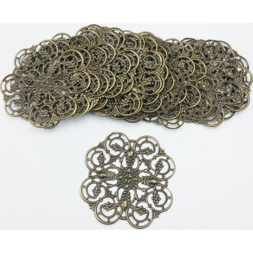 52mm 20pcs Wholesale Filigree crafts Hollow Embellishments Findings,Jewelry Accessories,Bronze Tone ornaments