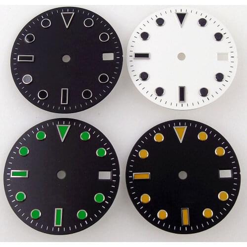 Fit NH35A ETA 2824 2836 MIYOTA 8215 821A MINGZHU 2813 3804 28.5mm Nologo Green/Orange Index Black/White Watch Dial Date Window