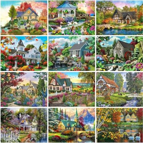 Square/Round Diamond Painting House Cross Stitch Diamond Embroidery Garden Rhinestones Art Handwork Bead Picture Kits Home Decor
