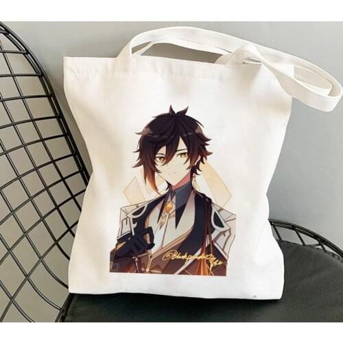 Zhong Li Print Genshin Impact Hot Game Anime Shopper Bags Tote Bag Shopping Bag Shoulder Bag Canvas Bags Handbag Female Hand Bag