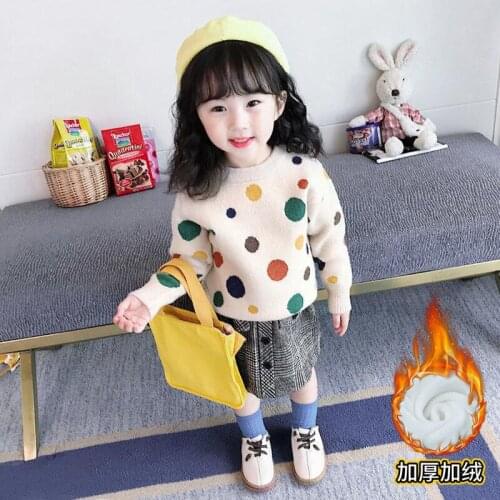 Girls' Sweaters 2021 New Spring Autumn Childrens Korean Style Pullover Sweaters for Girls Baby Thickened Dot Polka Sweaters Top