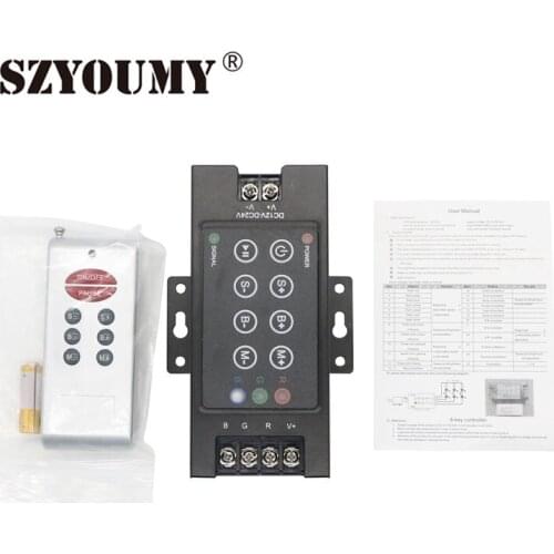 SZYOUMY High Quality Wireless panel LED RGB controller RF 8 Key RGB LED Controller with 12V Swithing Power Supply Free Shipping
