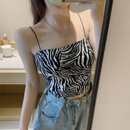 Zebra Print Slim Short Navel Camisole Womens Summer Sexy Inner Sleeveless Top