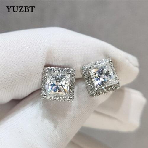 YUZBT Women 925 Silver Total 2 Carat Square Gemstone Earrings Excellent Cut Diamond Test Past D Color Moissanite Stud Earrings
