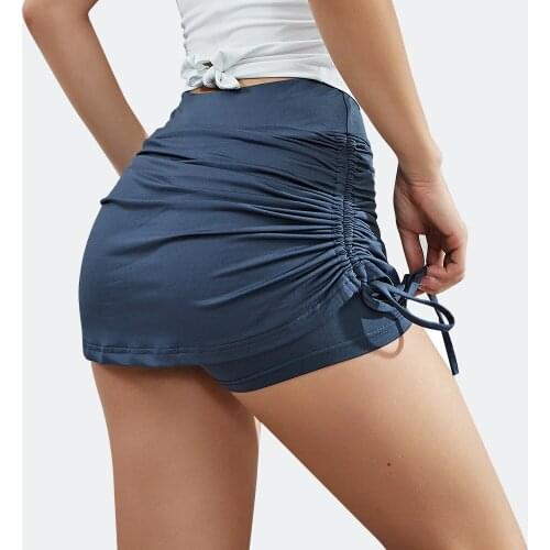 Women Sexy 2 in 1Double-Deck Side Straps Skirt Pants Fitness Short Running GYM Yoga High Waist Quick Drying Sports Short Pants