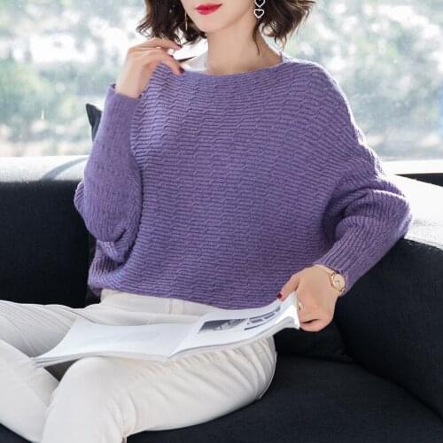 Womens Bottoming Sweater Autumn Winter Slash Neck Batwing Sleeve Knitted Sweaters Ladies Solid Color Casual Jumper Tops H9250