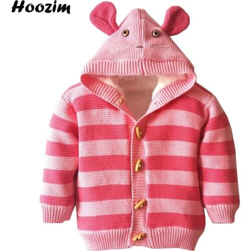 Girls Cardigan Winter Causal Casual Cartoon Thick Sweater Baby Plaid Button Fleece Cardigan Kids Autumn Boys Sweaters With Ears