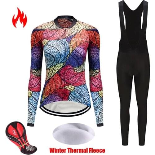 2021 Winter Womens Sportswear Thermal Fleece Cycling Jersey Set Female Bicycle Clothing Uniform Bike Clothes Bib Trekking Kit
