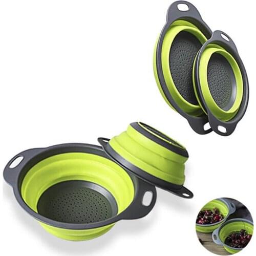 1Pcs Portable Silicone Colander Foldable Fruit Vegetable Washing Basket Kitchen Tools Strainer Collapsible Drainer With Handle