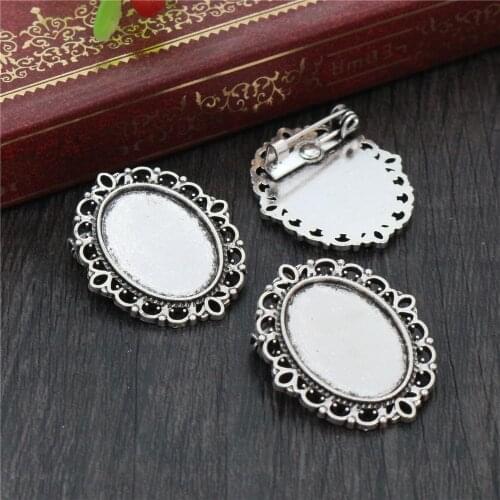 10pcs 13x18mm Inner Size Antique Silver Plated Brooch Classic Cameo Cabochon Base Setting Pendant necklace findings (D4-41)