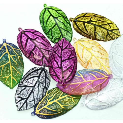 10pcs 20X40mm Acrylic Colorful Leaves Cabochon|Acrylic Leaf Charms|Home DIY Decoration Miniatures