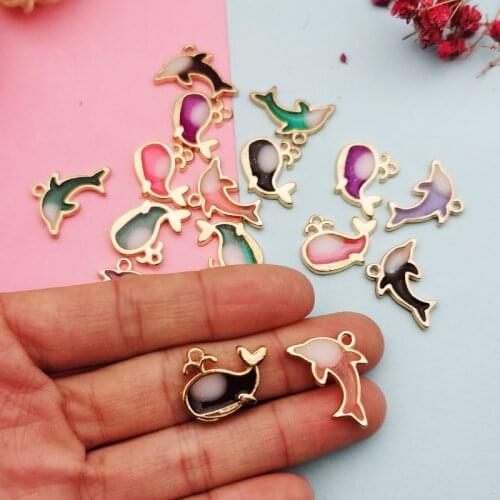 10pcs/lot Cute Baby Dolphin Whale Enamel Charms Pendant Gradient Bling Charms for DIY Jewelry Making Findings Crafts Accessories