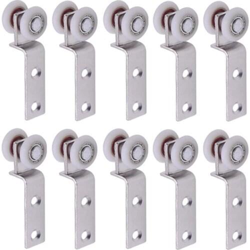 10Pcs Wardrobe Hanging Wheel Bend Pipe Metal Bearing Pulley Block with Two Plastic Wheel for Sliding Door Window Cabinet