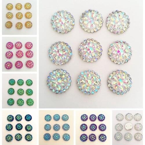 105pcs 16mm Bling AB Resin Round Flatback Rhinestone Buttons 2 Hole Clothing DIY accessories D35*7