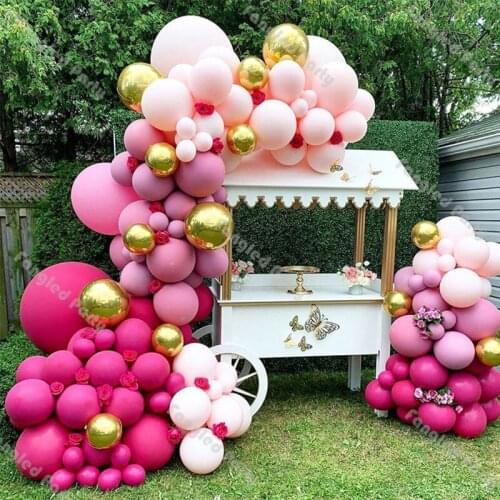 176pcs Doubled Baby Pink 4D Gold Balloon Garland Arch Kit Baby Shower Gender Reveal Birthday Party Supplies Wedding Decoration