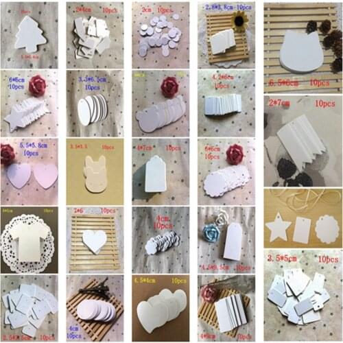 20Pcs white DIY Kraft Paper Tags Scalloped 20 shapes Optional Christmas Wedding Favour Party Gift Card Label Blank Luggage Tags