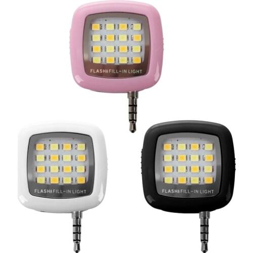 3.5mm Smart Selfie 16 LED Camera Flash Fill Light For Mobile Phone Black