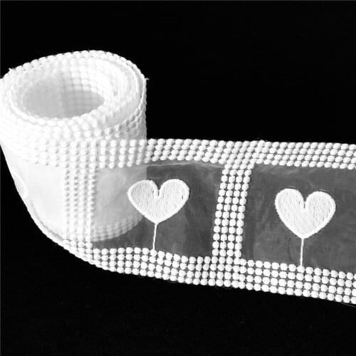 3 Meters Transparent Embroidery White Mesh Heart Lace Trim For Dress Costume Accessories Home Decor 8cm Wide