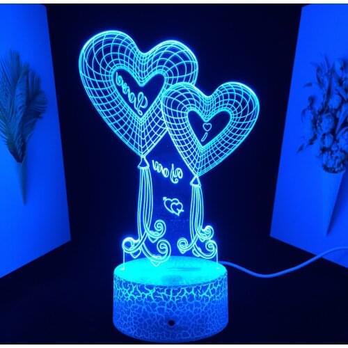Love Pattern With Tail 3D LED Lamp White Cracked Base Home Bedroom Table Decoration Night Light for Valentine Day Birthday Gifts