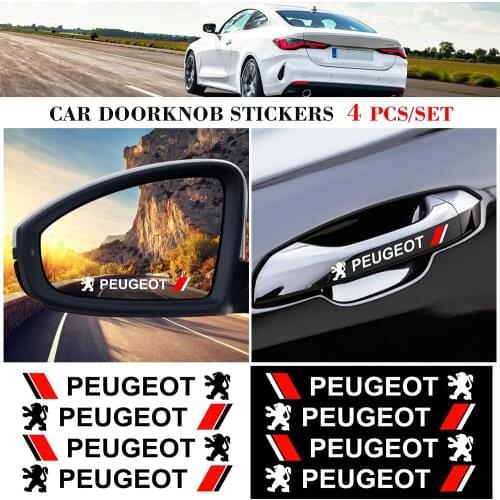 4pcs Car Door Handle Sticker Car Body Decration Decals For Peugeot 107 108 206 207 308 307 407 508 2008 3008 RCZ Car Styling