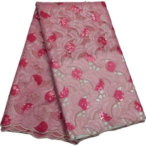 5yards/pc) High quality pink African handcut lace fabric shining sequins embroidered organza lace fabric for party dress OP73