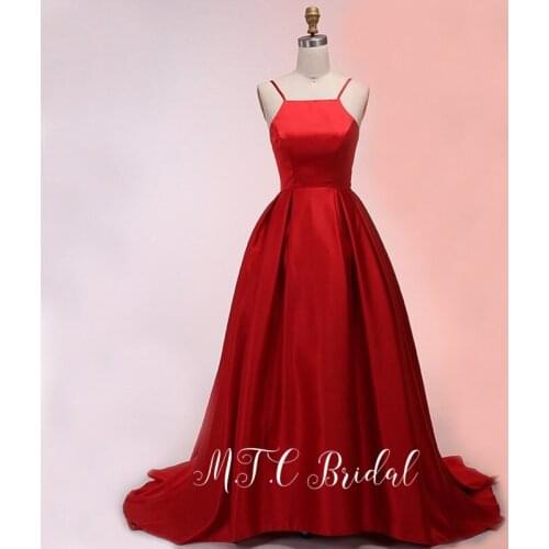 Burgundy Formal Evening Dress Backless Spaghetti Strap A Line Sweep Train Elegant Long Prom Gowns 2019 High Quality Party Dress
