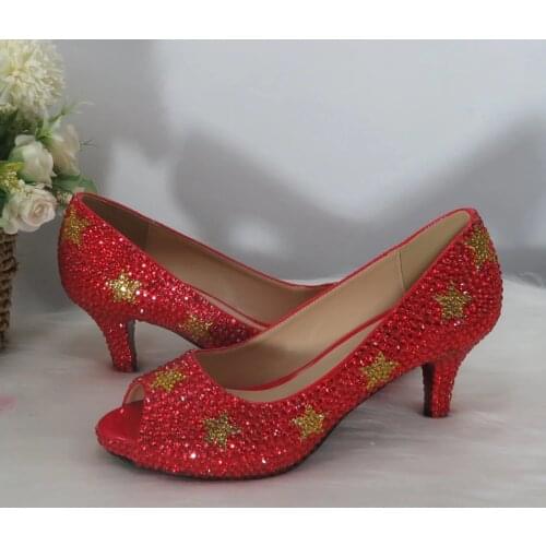 Red Crystal Party Dress Shoes And Bag Star Peep Toe Women Sandals Bride Wedding Shoe Open Toe High Heels Pumps Dance Shoes