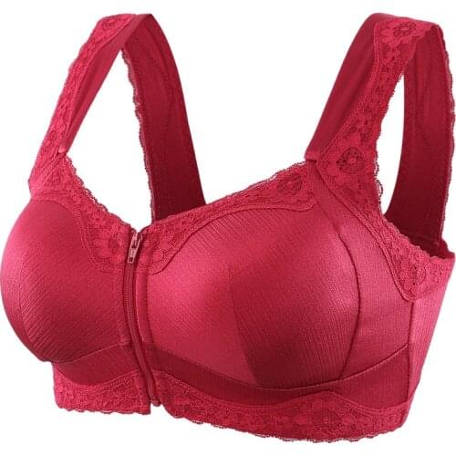 Women Wide Strap Bra Push Up Front Closure Zipper Brassiere Floral Lace Bralette Vest Lingerie Red 40 42 B C Cup Underwear