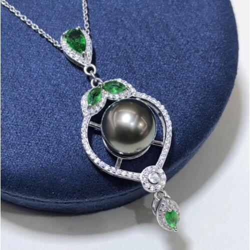 D326 Pearl Pendant Fine Jewelry 925 Sterling Silver Natural 10-11mm Ocean Sea Tahiti Black Pearl Pendant Necklaces for Women