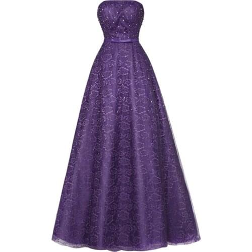 Elegant Grape Evening Dress Strapless Sleeveless Backless Evening Party Gowns Beading Lace Formal Dresses A-line Robe De Soiree