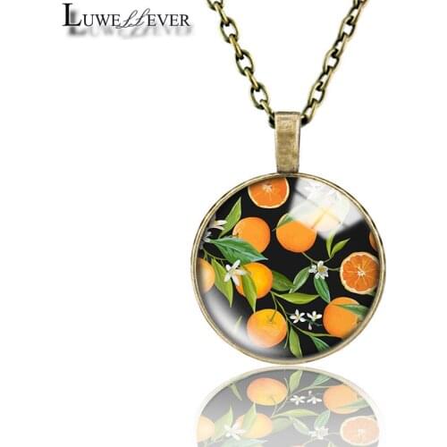 Fruit Necklace 705 25mm Bronze 30mm Wood Rhinestone Double-sided Moon Round Glass Pendant For Women Gift