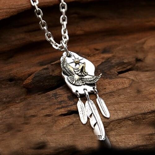 S925 Sterling Silver Jewelry Retro Thai Silver Handmade Takahashi Goro Creative Feather Pendant Flying Eagle Pendant Pendant