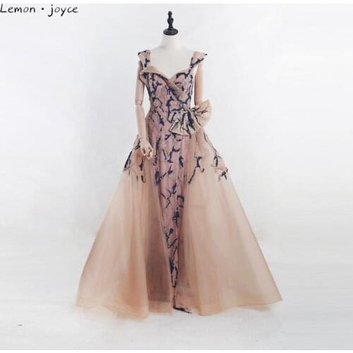 Lemon joyce Champagne Evening Dresses 2020 Sexy V-Neck Sleeveless Long Dress Elegant Mermaid Beading Party Gown