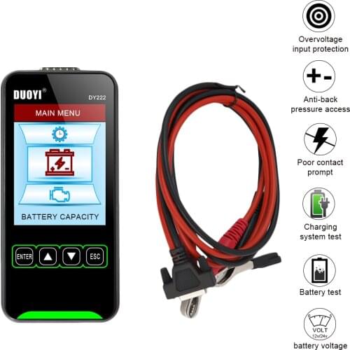 DY222 12V/24V Car Battery Load Tester Multifunctional Battery Health Checker Automotive Battery System Tester