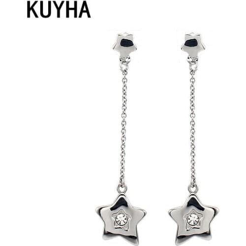 Trendy Jewelry Pearl Rhinestone Star Earring Five Star Stud Earring Long Pendant Silver Color Chaim Earring Ear Drops for Women