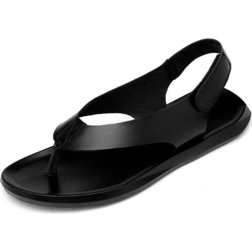 New Summer Men Sandals Genuine Leather Leisure Beach Men Casual Shoes High Quality Mens Flip Flops Cool Mens Slippers Fashion