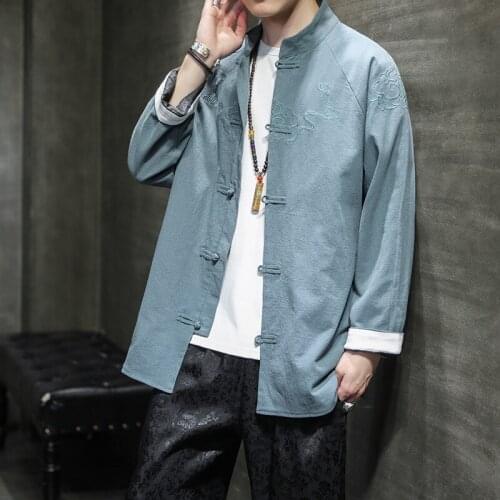 Jacket men 2020 Chinese style linen embroidery Tang suit loose Hanfu casual plus size ethnic mens clothing vestido chino