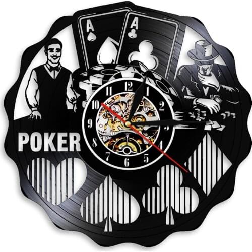 Casino Poker Wall Clock Blackjack Game Betting Vinyl Record Playing Card Modern Design Gambling Decor Watch With Light