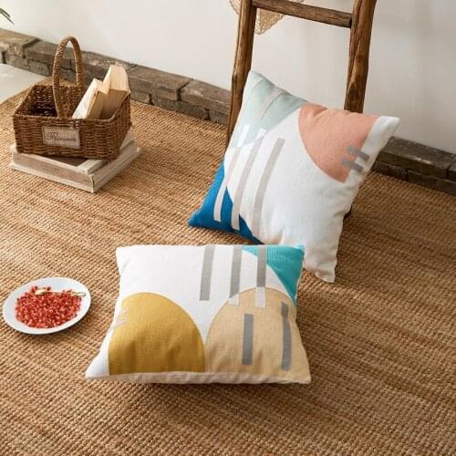 DUNXDECO Cushion Cover Decorative Pillow Case Modern Abstract Artistic Simple Geometric Cotton Thread Embroidery Bedding Coussin