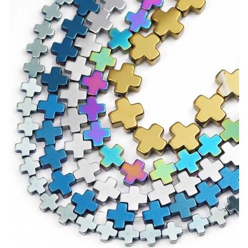 Natural Stone Gold Purple Blue Cross Hematite Spacer Loose Beads For Jewelry Making Diy Bracelet necklace Accessories 6/8/10mm