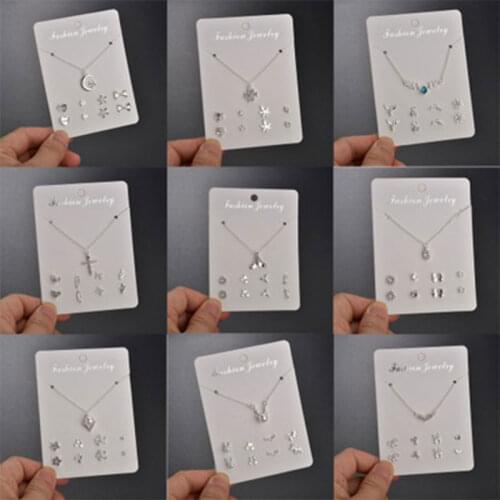 Exquisite Silver Color Necklace Ear Studs Set Fashion Mini Flower Faux Pearl Cross Heart Moon Pendant Jewelry for Women Gift