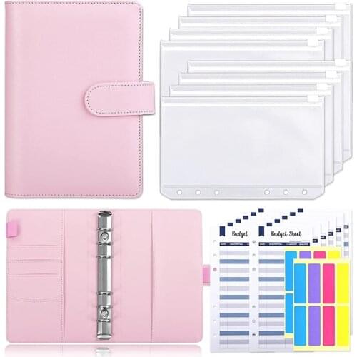 A6 PU Leather Budget Binder,with 8 A6 Binder Bags,12 Papers,6 Ring Binder Budget Envelope System, with Label Stickers