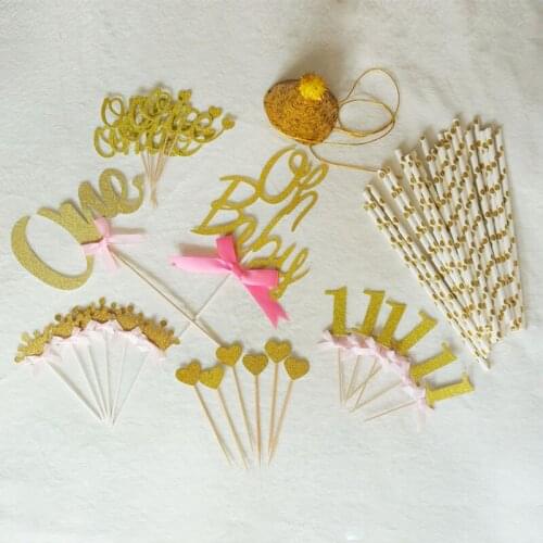 First 1 year old 1st cake toppers paper cards banner Cupcake Toppers set Picks,Baby Shower/Kids First Birthday Party Favors