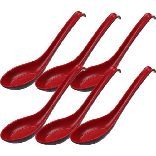 6Pcs Plastic Soup Spoon Teaspoon Catering apanese Ramen Noodle Soup Spoon Red and Black Spoon Kitchen Cooking Utensil Tool