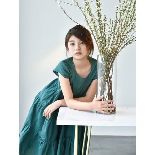 Elegant Teen Girls Short Sleeve Dress Japanese style Summer Cotton Long Dress 10 12 13 14 15 years